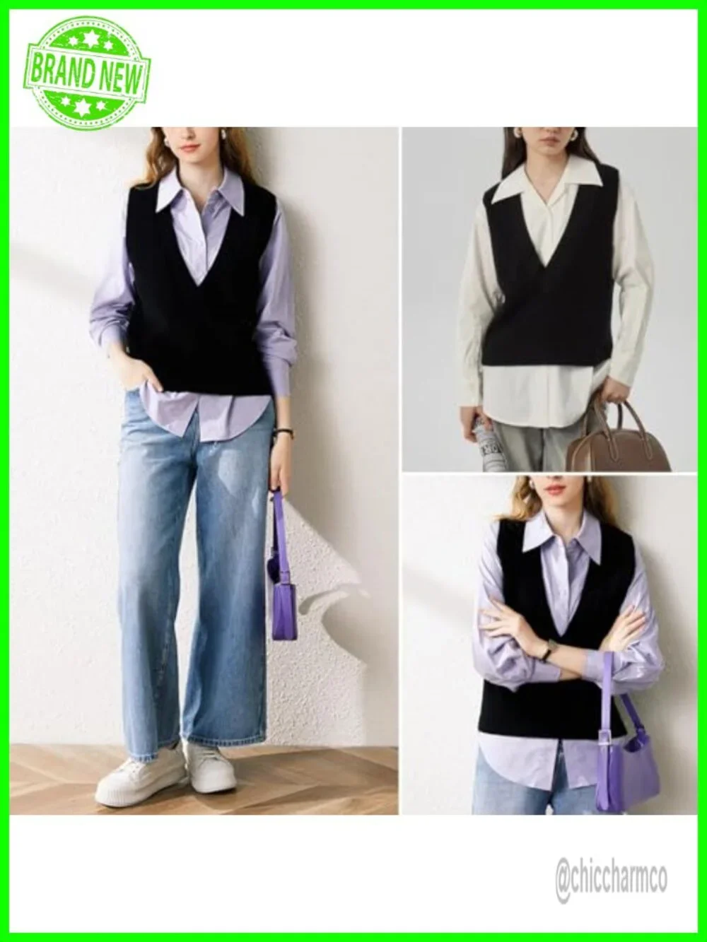 Deep V-Neck Sleeveless Knit Pullover Sweater Vest - Soft Lightweight